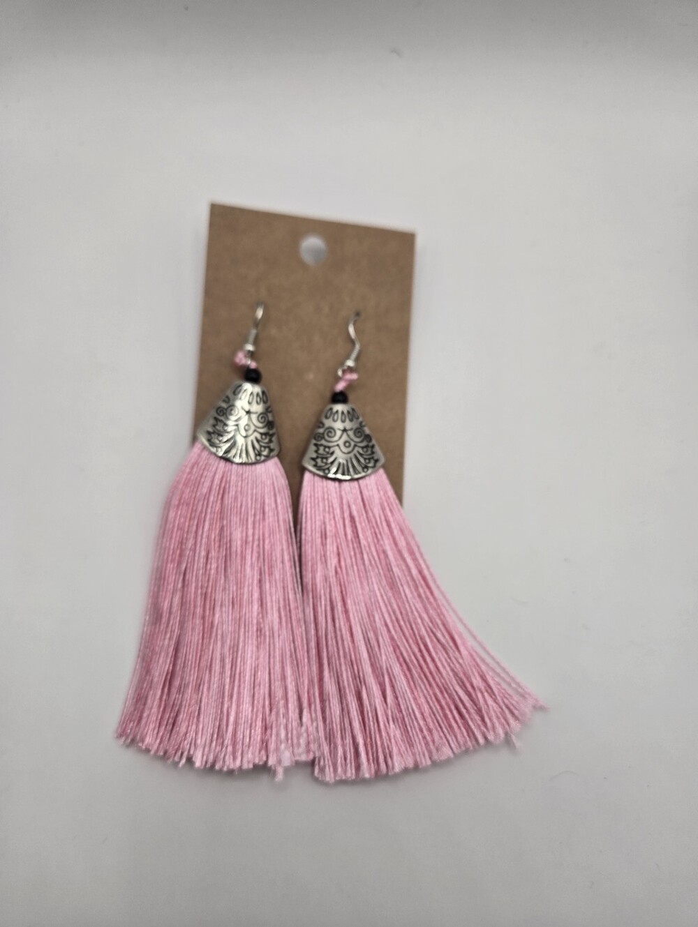 Pink Tassel Dangle Earrings Silver Tone Boho Statement Earrings